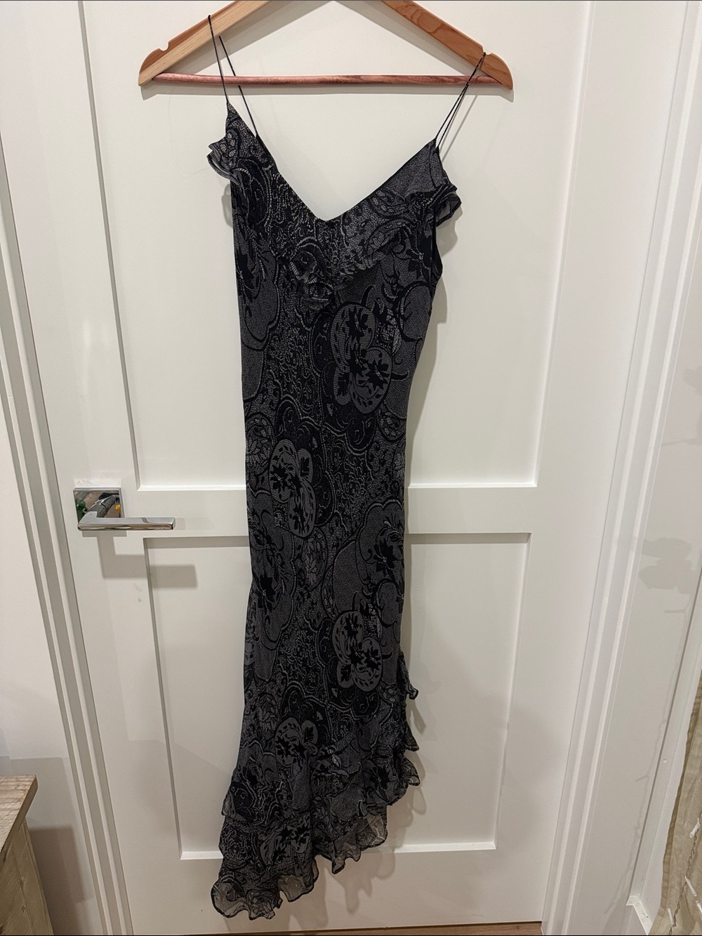 Vintage fairy core asymmetrical ruffle bias cut silk cocktail dress